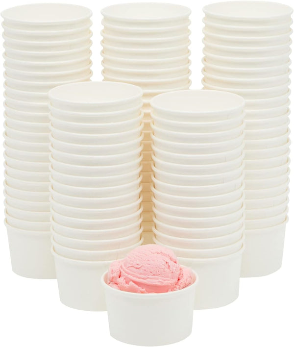 Juvale Ice Cream Cups - 8 oz, White, 100 Count - Disposable Paper Dessert & Sundae Cups & Ice Cream Bowls for Sundae Bar 100 Count (Pack of 1)