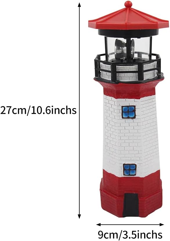 Solar Lighthouse Outdoor Solar Rotating LED Lighthouse Light Waterproof Lighthouse Statue Decorative LED Rotating Lamp for Garden Landscape