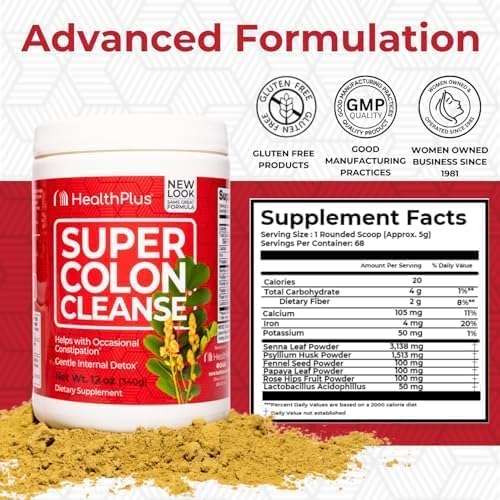 Health plus Super Colon Cleanse, 12 Oz Powder, 68 Servings - Natural Detox, Dige