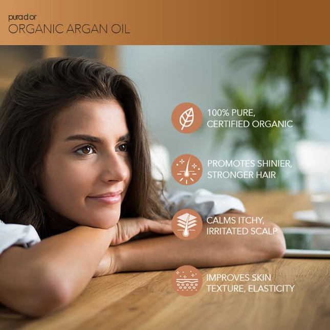 PURA D'OR 4 Oz ORGANIC Moroccan Argan Oil - USDA Certified 100% Pure & Cold Pres