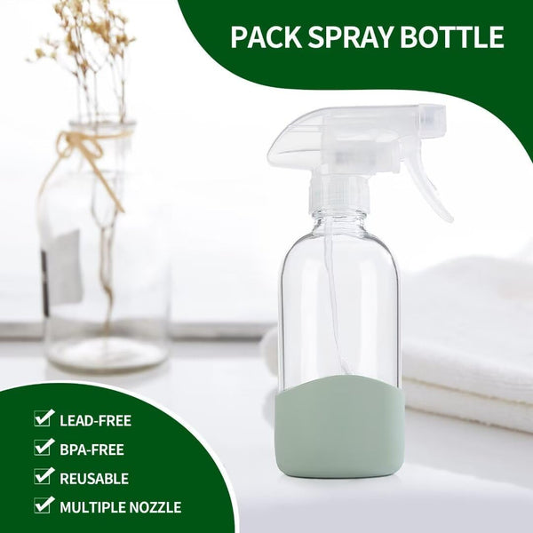 HOMBYS 8 Oz Empty Clear Glass Spray Bottles with Silicone Sleeve Protection Refillable Containers for Cleaning Solutions, Essential Oils, Misting