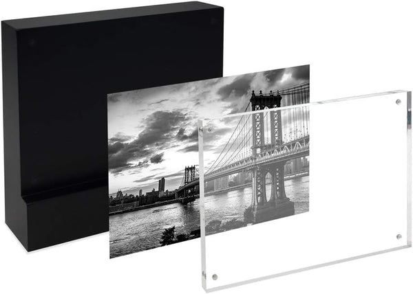 Isaac Jacobs Wood Block Acrylic Picture and Magnetic Photo Frame, Made for Tabletop Display - 5” x 7” Black Black 5x7