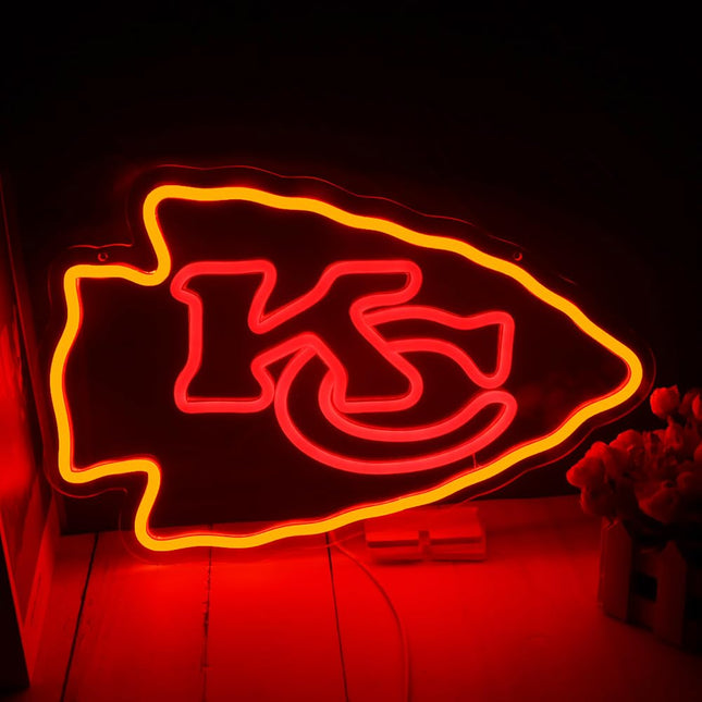 Football Rugby Sports Neon Sign Suitable for Chiefs KC Logo for Wall Decor USB Powered Dimmable Led Light up Signs for G
