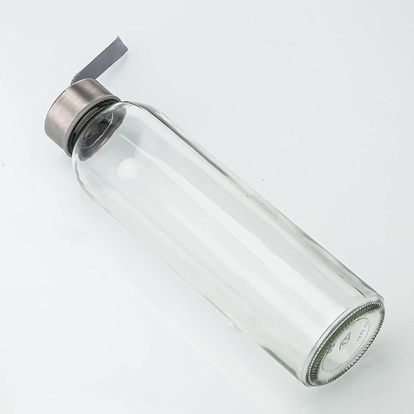 Suresave Glass Water Bottles with Stainless Steel Lids and Sleeves | 18 Oz Reusable Glass Bottles with Carrying Loop for Eco-Friendly Travel