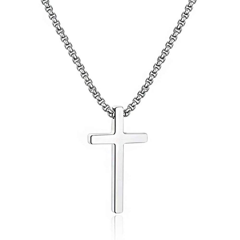 M MOOHAM Cross Necklace for Men Teen Boys 16-30 Inch "Silver: Cross Pendant 1.2"*0.7" Stainless Steel 20.0 Inches