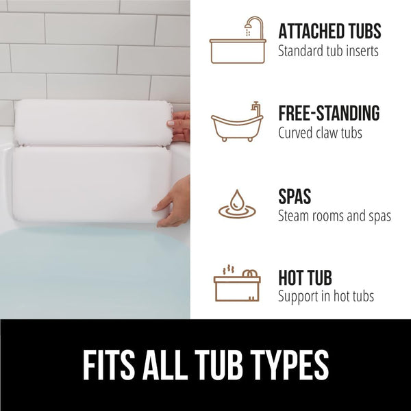 GORILLA GRIP Bath Pillow for Tub, Strong Suction Cups, Luxury Bathtub Pillows, Headrest Neck and Back Support, Relaxing Hot Tub and Home Spa