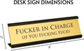 Fucker in Charge Desk Nameplate, 8 x 2 Inch Funny Office Sign | Bold executive desk plaque with an adult workplace quote, ideal for bosses,