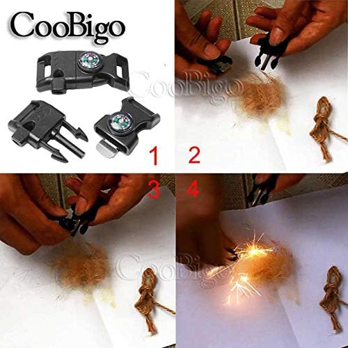 CooBigo 5/8" Compass Whistle Buckle Plastic Paracord Bracelet Outdoor Camping Emergency Survival Travel Kits 10pcs 5/8 Inch Black