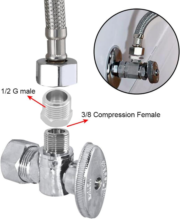 Joywayus 1/2 G Male to 3/8 Compression Female Thread Bushing Pipe Fitting, Nickel Plated Brass Reducer Faucet Connector Water Hose Adapter, Supply
