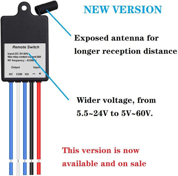 QIACHIP Mini Wireless Remote Control Switch DC 6V 12V 24V 36V 60V 1 Channel RF Relay Latched Switch for LED Light, Car Battery, Door Lock 1