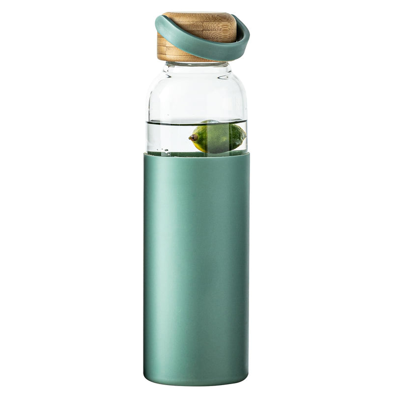 21oz Borosilicate Glass Water Bottles with Silicone Non-Slip Sleeve & Leak-Proof Lid-Reusable Drink Bottle for Office,Travel,Gym,Hiking-BPA