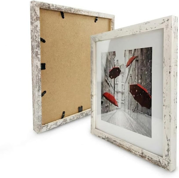 Finefrarm 12x12 Frame Matted to Display 8x8 Photos with Mat or 12 x 12 Pictures Without Mat Rustic Photo Frames Wall Art for Living Room Wall Mounting
