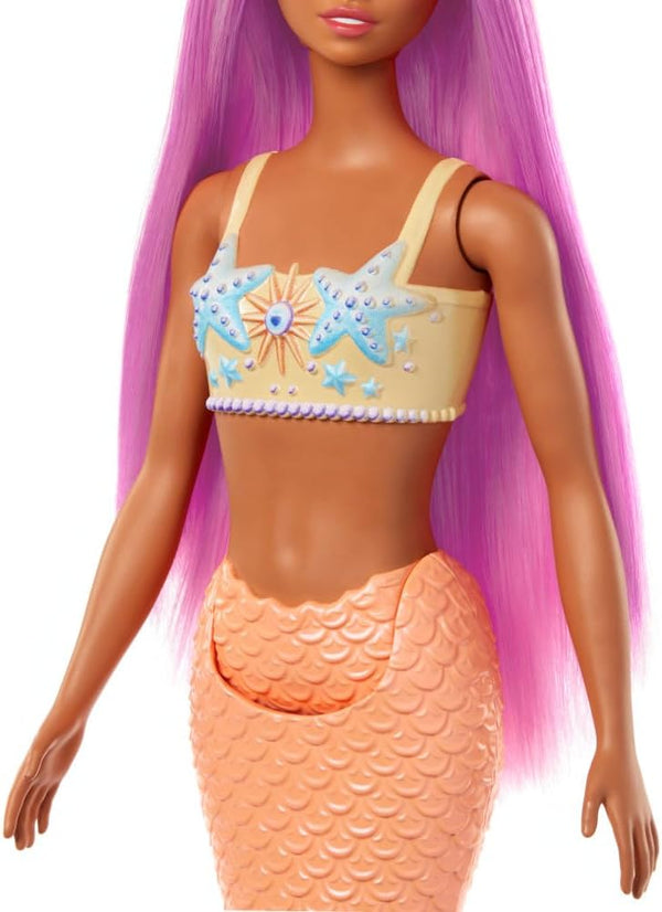 Barbie Fantasy Mermaid Doll and Fashions | Pink Fantasy Hair and Headband Accessory, Toy with Starfish-Inspired Bodice and Soft Orange Tail, Ages 3+
