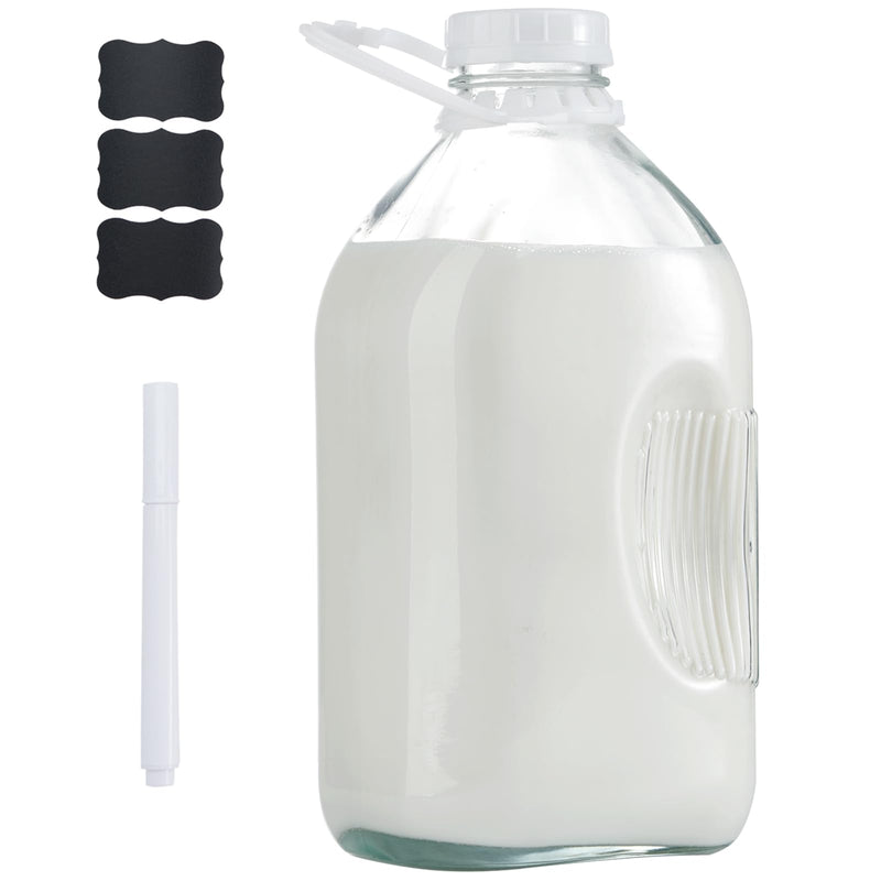 FyndraX Glass Milk Jugs Bottle - 64Oz Water Container with Airtight Screw Lid, Half Gallon Juice Jar Pitcher for Storage Iced or Hot Drinks in
