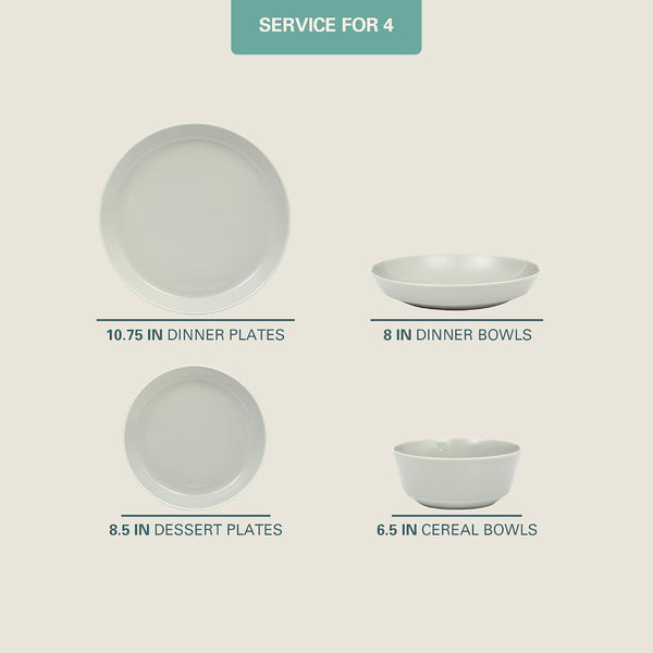 Gibson Home Summer Shades 16 Piece Plates and Bowls Dishes Service for 4 Porcelain Dinnerware Set - Grey Grey (Summer Shades) Service for 4 (16pcs)
