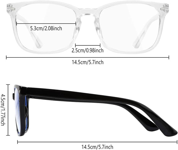 Blue Light Blocking Glasses, 2 Pack Blue Light Glasses Men, Blue Light Glasses Women Eyeglasses Bluelight Eyestrain Black + Clear
