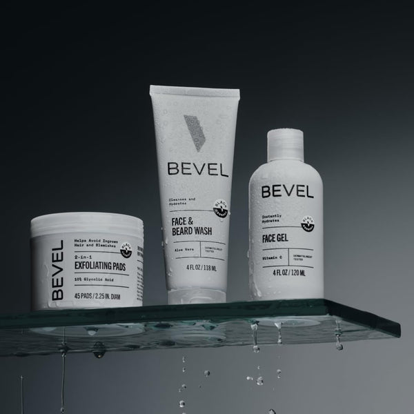Bevel Facial Skin Care Set for Men - Mens Skincare Kit Routine Includes Face Wash with Aloe Vera, Glycolic Acid Exfoliating Pads, Lightweight Face