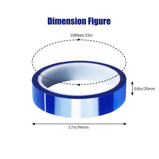4 Rolls 20Mm X33M(108Ft) Blue Heat Tape High Temperature Heat Resistant Tape Heat Transfer Tape for Heat Sublimation Pre