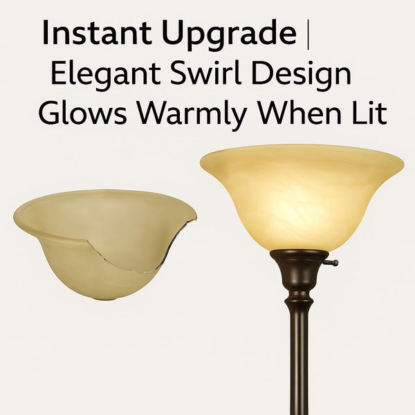 LIGHTACCENTS Alabaster Amber Glass Lamp Shade – Replacement Shade for Floor Lamps with E26 Medium Base Socket – Torchiere Lamp Glass – Amber Swirl