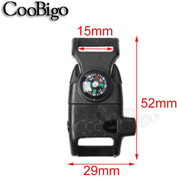 CooBigo 5/8" Compass Whistle Buckle Plastic Paracord Bracelet Outdoor Camping Emergency Survival Travel Kits 10pcs 5/8 Inch Black
