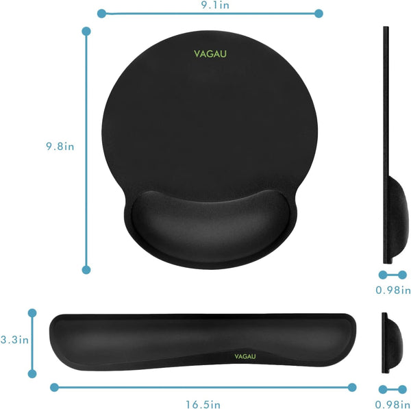 Comfy Mee Premium Memory Foam Keyboard and Mouse Wrist Rest Pads Set- for Comfortable Typing &Wrist Pain Relief (Pack of 2) Black 2P-Keyboard and