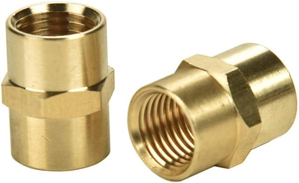 2 Pack 1/4" x 1/4" NPT Coupler, Brass Female Pipe Fitting (1/4" x 1/4" NPT Female, 2) | (1/4" x 1/4" NPT Female, 2)