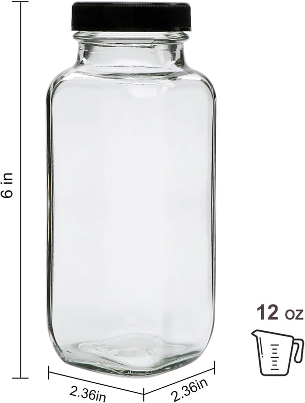Accguan 12Oz Glass Bottles,Leak-Proof Vintage Water Bottles for Juicing,Hot Sauce,Kombucha,Ginger Jar,Potion,Oil,Milk Bottles,Whiskey,Portable