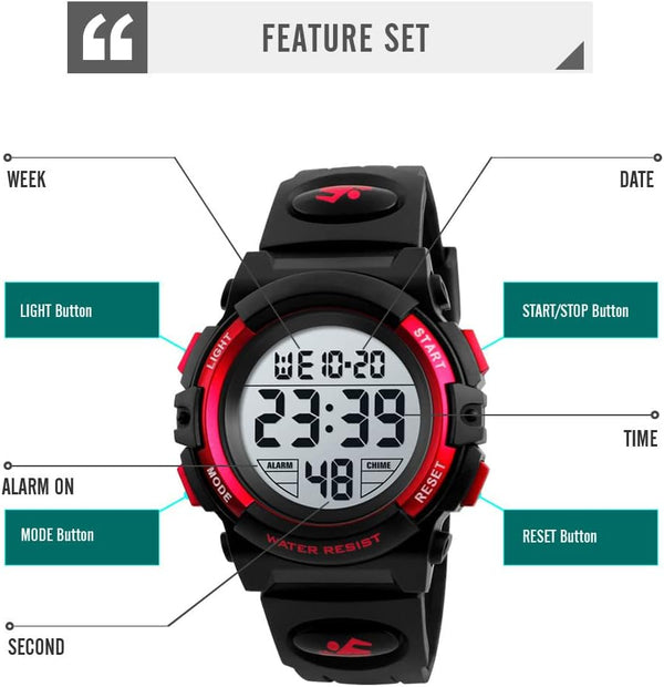 Dayllon Kids Digital Watch Boys Outdoor Sports 50M Waterproof Girls Watches Alarm Clock 12/24 H Stopwatch Calendar for Ages 3-15 Boy Girl