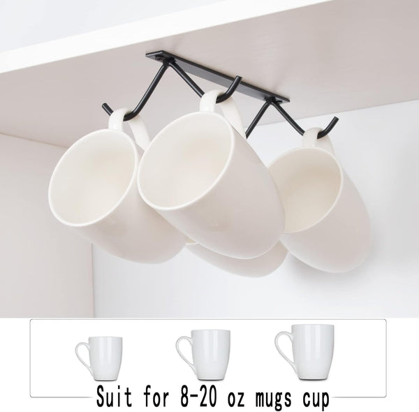 Cabinet Hook Mug Holder - Hanging Coffee Cup Rack for Kitchen, under Cabinets Metal Hangers Organizer Shelf Storage Utensil ?Black?