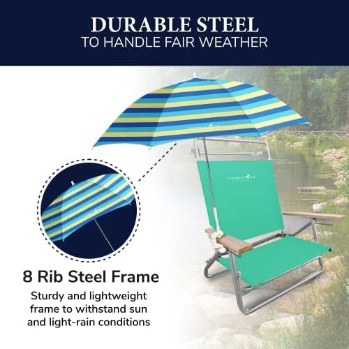CARIBBEAN JOE Umbrella for Beach Chair, Adjustable and Universal, UV Protection (Bold Stripe, 4ft Arc)