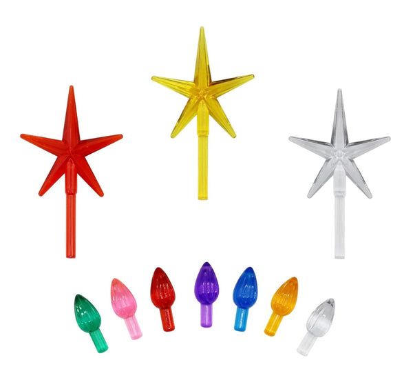 Creative Hobbies Ceramic Christmas Tree Replacement Lights, Medium Twist Light Ornaments, 100 Pc Multi Colors Plus 3 Tree Topper Stars Multicolor