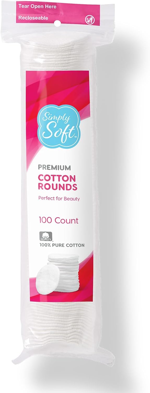 Simply Soft Premium Cotton Rounds, 100% Pure Cotton, Absorbent Cotton Pads, 100 