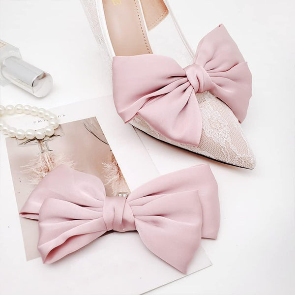 2 Pcs Satin Bow Shoe Clips Removable Solid Color Shoe Clips Elegant Wedding Party Shoe Buckles Bags Clothing Hair Accessories Dark Green