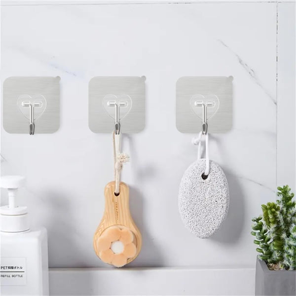 DGYB 20 Pcs Silver Adhesive Hooks for Hanging 22lb Self Adhesive Wall Hooks Heavy Duty Waterproof Sticky Hook for Shower Home Bathroom Kitchen