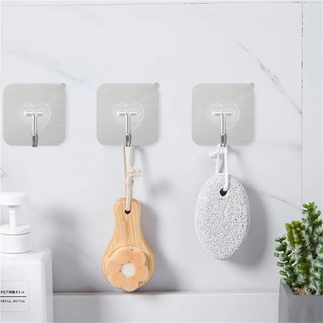 DGYB 20 Pcs Silver Adhesive Hooks for Hanging 22Lb Self Adhesive Wall Hooks Heavy Duty Waterproof Sticky Hook for Shower