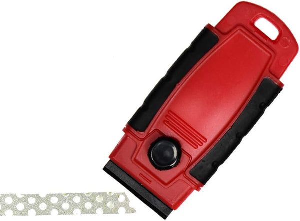 Plastic Razor Blade Scraper Hand Held Window Vinyl Tint Scraper with Protective Cover Razor Blade Red Scraper,10 Metal Razor Blades 10 Black