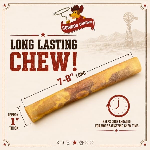 Cowdog Chews Rawhide Gourmet Meaty Rolls 7-8" (10 Count) – Premium Dog Treats with Savory Beef Filling, Long-Lasting Chew for Aggressive Chewers,