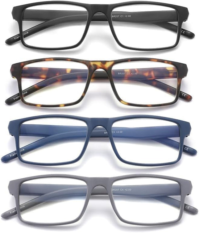 4 Pack Blue Light Blocking Glasses for Men Women,Rectangular Frame Computer Glasses with Spring Hinge,Anti Eyestrain/Uv 