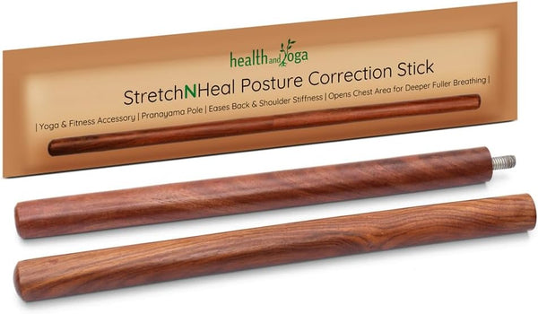 Healthandyoga™ Stretchnheal Collapsible Multi-Use Wooden Yoga Stick - Regular and XL - Portable Posture Corrector Pole, Stretch Mobility Stick, Physical Workout Exercise Dowel