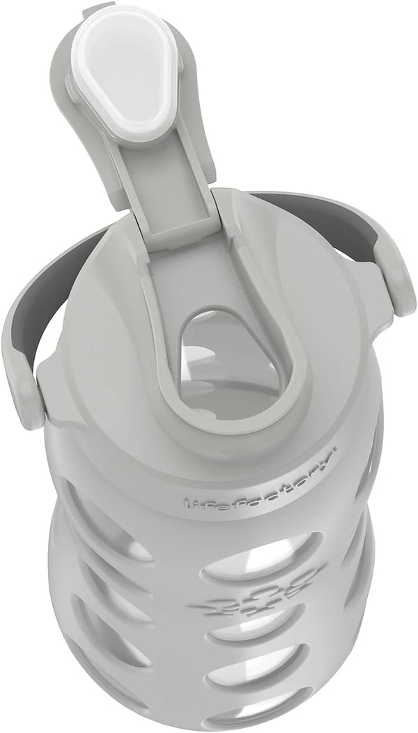 Lifefactory 22-Ounce Active Flip Cap Glass Water Bottle, 22Oz, Cool Grey