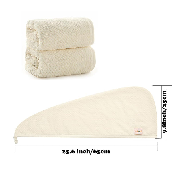 M-bestl 2 Pack Microfiber Hair Towel Wrap,Hair Drying Towel with Button, Absorbent and Soft,Anti-frizz Towel to Dry Hair Quickly(Beige&Beige)