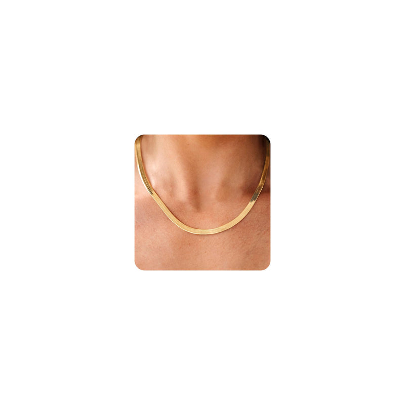 CHESKY Gold Necklace for Women-14K Plated Sterling Silver Snake Chain Necklace Dainty Simple Chunky Herringbone Necklace Choker Necklaces Jewelry