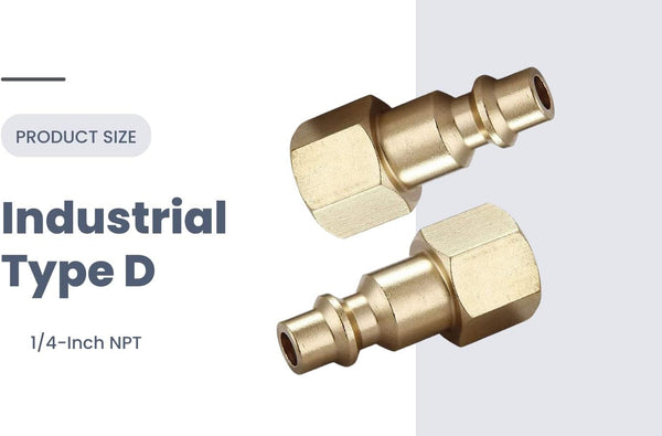 Air Hose Fittings Quick Connect 1/4 Inch NPT | Brass Female Air Coupler Plug, 10 Piece, Industrial Type D, Air Compressor Fittings Female Plug 10