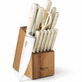 MARTHA STEWART Eastwalk 14 Piece High Carbon Stainless Steel Cutlery Kitchen Knife Block Set w/ABS Triple Riveted Forged Handle Acacia Wood Block