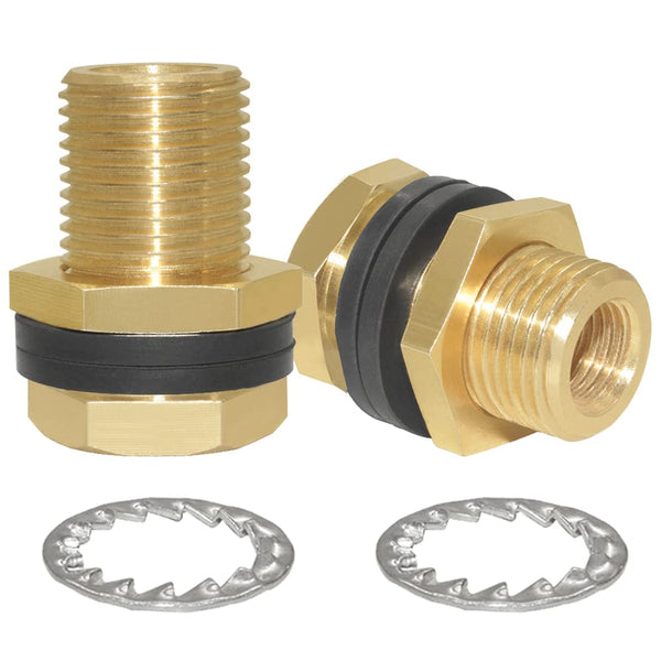 Joywayus Brass Full Thread Lengthened Bulkhead Fitting 1/4"NPT Female X 1/2" Male Bulk Head Pipe Fitting Bulkhead Tank Fitting Coupler (Pack of 2)