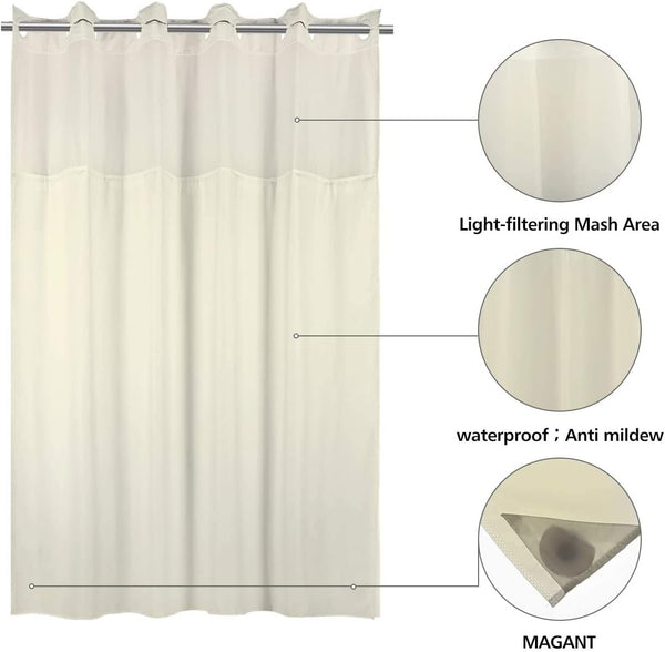 Shower Curtain Liner with Snaps 70" W X 54" H Waterproof Polyester Fabric Bath Curtain with Magnet White