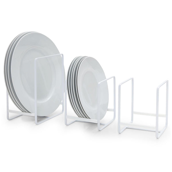 Juvale 3-Piece Plate Organizer - Space-Saving Cabinet Storage & Dish Storage Rack - Plate Stand & Pot Lid Holder - Pack of 3, White, 1 Large & 2 Small