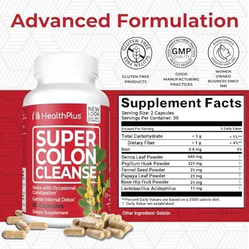 Health plus Super Colon Cleanse 15 Day Supply of Gentle Gut Cleanse Detox, Psyll