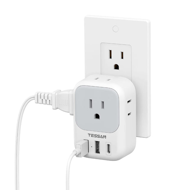 USB Wall Charger, Wall Plug Adapter Outlet Extender, TESSAN 3 Charger Block (1 USB C Port), Multi Charging Station for C