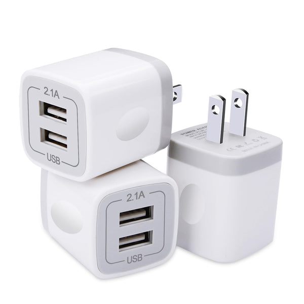 USB Plug, USB Wall Charger 3 Pack, Gigreen Dual Port Electrical Plug Wall Outlet Charger Cube 5V 2.1A Charging Block Compatible Iphone 16 15 14 13